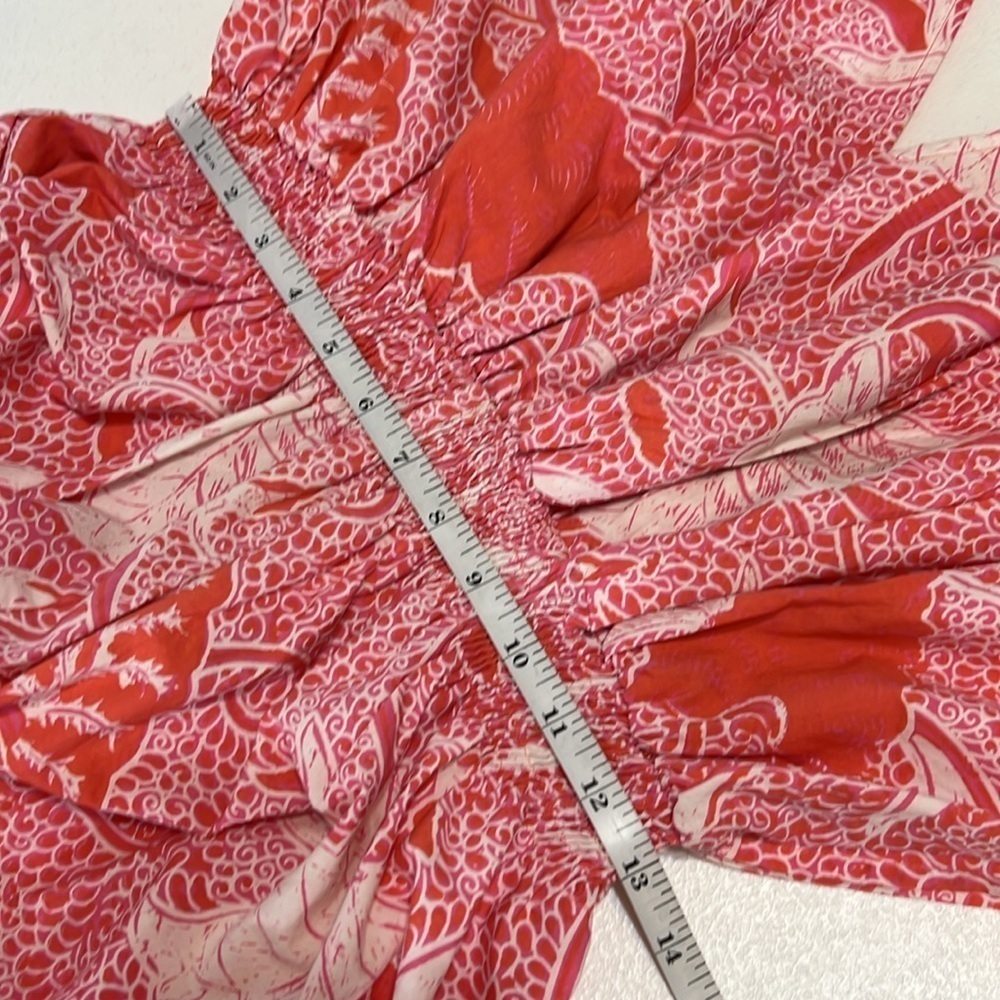 Fragonard Parfumeur One Size Caftan Tropical Print Maxi Dress Coral Smock Waist - Picture 6 of 15